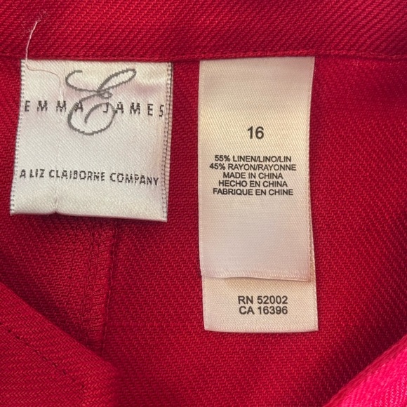 Emma James by Liz Claiborne Red Linen-Blend Button Front Jacket – Size 16 - Picture 12 of 13